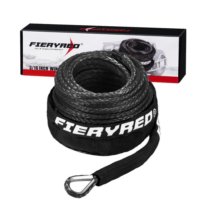 FieryRed 3/16â€ Winch Rope Cable,50 FT 8500 LBS ATV/UTV Synthetic Winch Rope, Winch Line Replacement with Protective Sleeve Suits for 2000 to 3500LBS Winch, Orange/Black/Grey Available - Image 1